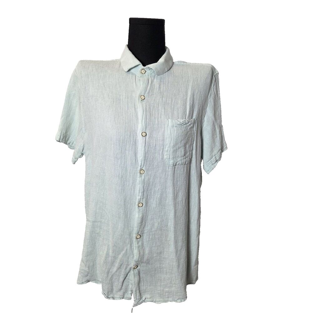 Bruno Positano Linen Blend Button Down Shirt Blue Italy Medium Beach Travel